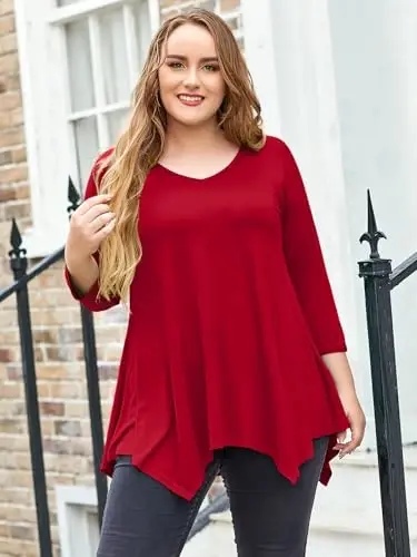 LARACE Plus Size Tops for Women Tunic Asymmetrical Dress Shirts 3/4 Sleeve V Neck Flowy Ladies Clothes for Leggings - 3