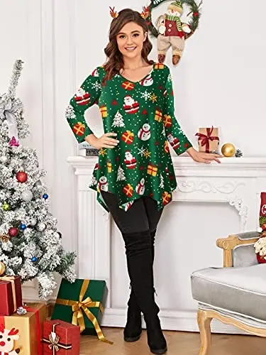 LARACE Plus Size Tops for Women Tunic Asymmetrical Dress Shirts 3/4 Sleeve V Neck Flowy Ladies Clothes for Leggings - 4