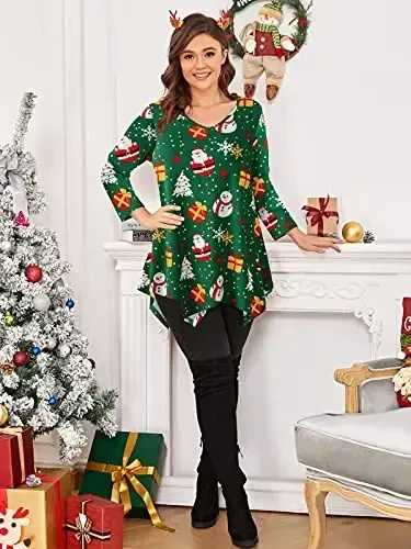 LARACE Plus Size Tops for Women Tunic Asymmetrical Dress Shirts 3/4 Sleeve V Neck Flowy Ladies Clothes for Leggings - 4