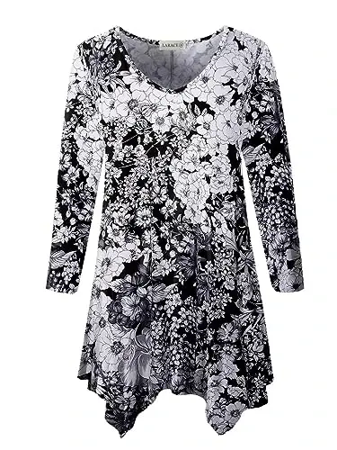 LARACE Plus Size топы для женщин туника асимметричные рубашки 3/4 рукава V образный вырез свободная женская одежда для леггинсов - 6