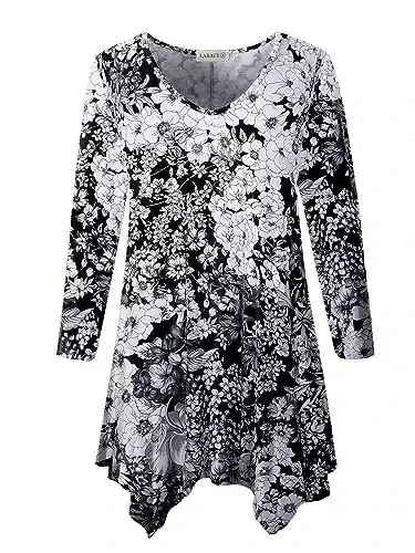 LARACE Plus Size топы для женщин туника асимметричные рубашки 3/4 рукава V образный вырез свободная женская одежда для леггинсов - MODAZONE