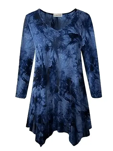 LARACE Plus Size топы для женщин, туника, асимметричные рубашки, рукав 3/4, V-образный вырез, свободная женская одежда для леггинсов - 6