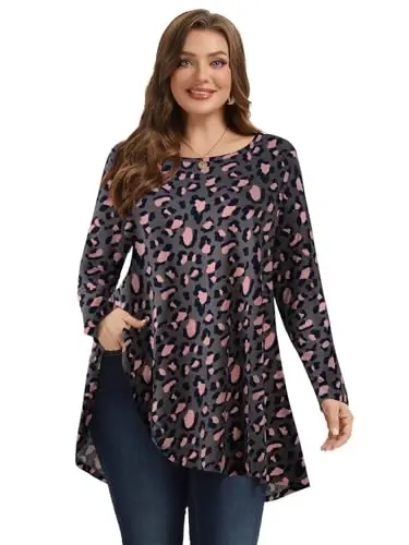 LARACE Plus Size Tunic Tops Ayollar uchun uzun qisma ko'ylaklar Swing Flowy Loose Fit Leggings uchun kiyimlar - 2