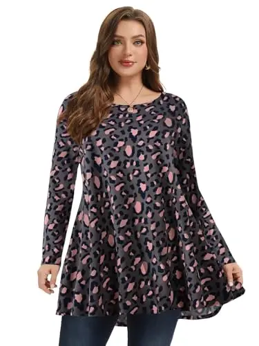 LARACE Plus Size Tunic Tops Ayollar uchun uzun qisma ko'ylaklar Swing Flowy Loose Fit Leggings uchun kiyimlar - 3