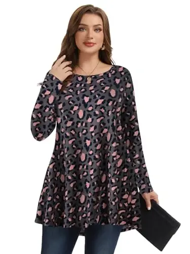 LARACE Plus Size Tunic Tops Ayollar uchun uzun qisma ko'ylaklar Swing Flowy Loose Fit Leggings uchun kiyimlar - 4