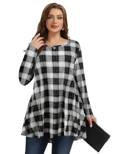 LARACE Plus Size Tunic Tops Ayollar uchun uzun yengli ko'ylaklar Swing Flowy Loose Fit Leggings uchun kiyimlar - 4