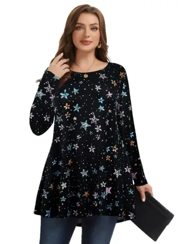LARACE Plus Size Tunic Tops Long Sleeve Shirts for Women Swing Flowy Flowy Loose Fit Clothes for Leggings Rusça çevirisi:Женские туники больших размеров LARACE, рубашки с длинным рукавом, свободные расклешенные топы для леггинсов - 4