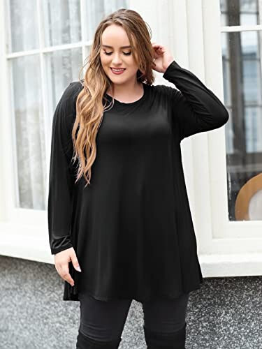 LARACE Plus Size Tunic Tops Long Sleeve Shirts for Women Swing Flowy Loose Fit Clothes for Leggings - 4