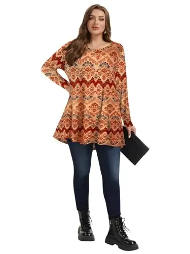 LARACE Plus Size Tunic Tops Long Sleeve Shirts for Women Swing Flowy Loose Fit Clothes for Leggings - 14
