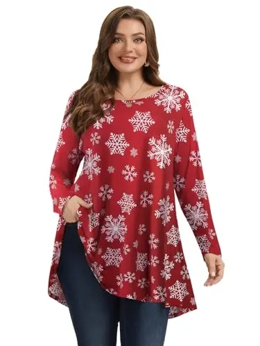 LARACE Plus Size Tunic Tops Long Sleeve Shirts for Women Swing Flowy Loose Fit Clothes for Leggings - 17