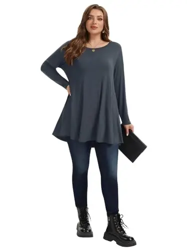 LARACE Plus Size Tunic Tops Long Sleeve Shirts for Women Swing Flowy Loose Fit Clothes for Leggings - 14
