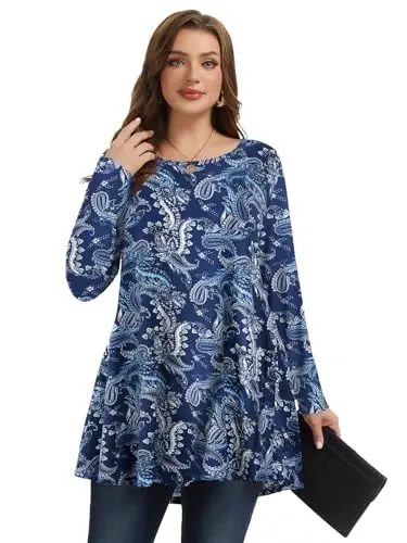 LARACE Plus Size Tunic Tops Long Sleeve Shirts for Women Swing Flowy Loose Fit Clothes for Leggings - 4
