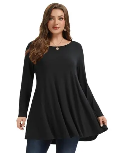 LARACE Plus Size Tunic Tops Long Sleeve Shirts for Women Swing Flowy Loose Fit Clothes for Leggings - 10