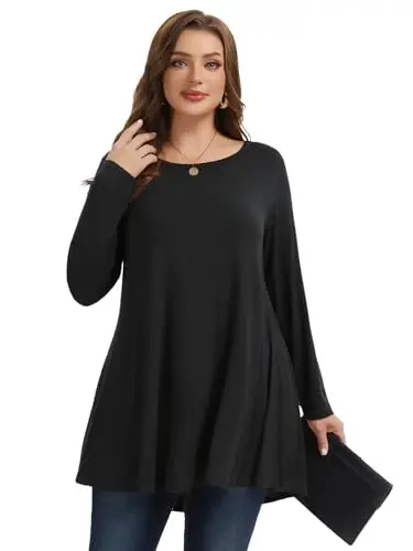 LARACE Plus Size Tunic Tops Long Sleeve Shirts for Women Swing Flowy Loose Fit Clothes for Leggings - 11