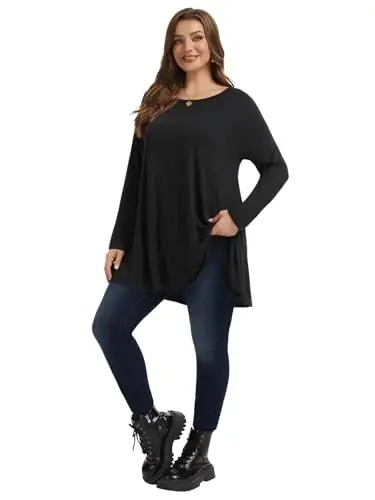LARACE Plus Size Tunic Tops Long Sleeve Shirts for Women Swing Flowy Loose Fit Clothes for Leggings - 13