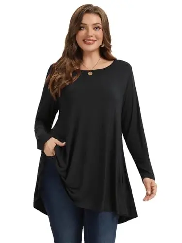 LARACE Plus Size Tunic Tops Long Sleeve Shirts for Women Swing Flowy Loose Fit Clothes for Leggings - LARACE (1)