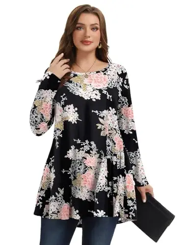 LARACE Plus Size Tunic Tops Long Sleeve Shirts for Women Swing Flowy Loose Fit Clothes for Leggings - 4