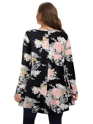 LARACE Plus Size Tunic Tops Long Sleeve Shirts for Women Swing Flowy Loose Fit Clothes for Leggings - 5