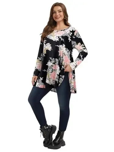 LARACE Plus Size Tunic Tops Long Sleeve Shirts for Women Swing Flowy Loose Fit Clothes for Leggings - 6
