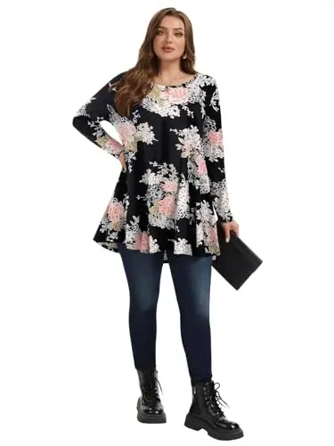 LARACE Plus Size Tunic Tops Long Sleeve Shirts for Women Swing Flowy Loose Fit Clothes for Leggings - 7
