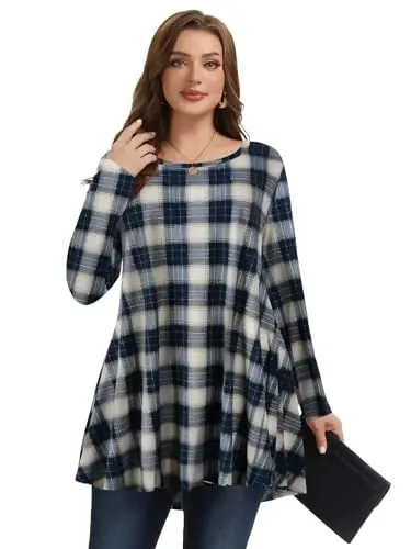 LARACE Plus Size Tunic Tops Long Sleeve Shirts for Women Swing Flowy Loose Fit Clothes for Leggings - 4