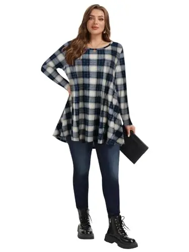 LARACE Plus Size Tunic Tops Long Sleeve Shirts for Women Swing Flowy Loose Fit Clothes for Leggings - 7