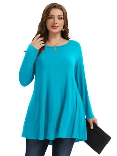 LARACE Plus Size Tunic Tops Long Sleeve Shirts for Women Swing Flowy Loose Fit Clothes for Leggings - 4