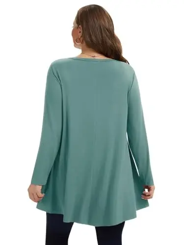 LARACE Plus Size Tunic Tops Long Sleeve Shirts for Women Swing Flowy Loose Fit Clothes for Leggings - 5