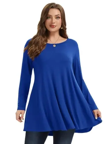 LARACE Plus Size Tunic Tops Long Sleeve Shirts for Women Swing Flowy Loose Fit Clothes for Leggings - 10