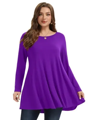LARACE Plus Size Tunic Tops Long Sleeve Shirts for Women Swing Flowy Loose Fit Clothes for Leggings - 10