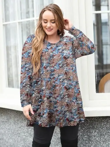 LARACE Plus Size Tunic Tops Long Sleeve Shirts for Women Swing Flowy Loose Fit Clothes for Leggings - 4