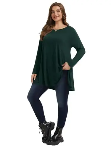 LARACE Plus Size Tunic Tops Long Sleeve Shirts for Women Swing Flowy Loose Fit Clothes for Leggings - 6