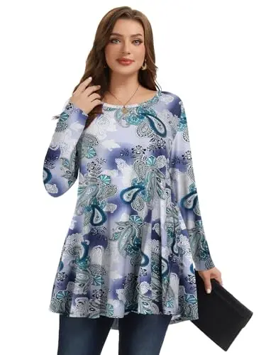 LARACE Plus Size Tunic Tops Long Sleeve Shirts for Women Swing Flowy Loose Fit Clothes for Leggings - 4