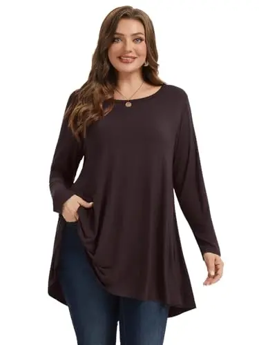 LARACE Plus Size Tunic Tops Long Sleeve Shirts for Women Swing Flowy Loose Fit Clothes for Leggings - 9