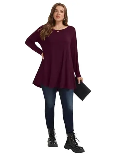 LARACE Plus Size Tunic Tops Long Sleeve Shirts for Women Swing Flowy Loose Fit Clothes for Leggings - 7