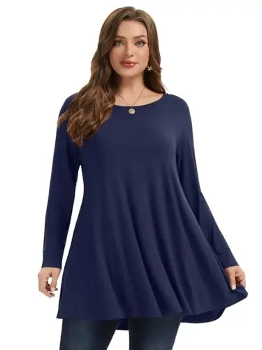 LARACE Plus Size Tunic Tops Long Sleeve Shirts for Women Swing Flowy Loose Fit Clothes for Leggings - 10