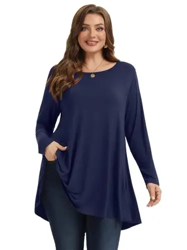 LARACE Plus Size Tunic Tops Long Sleeve Shirts for Women Swing Flowy Loose Fit Clothes for Leggings - 2