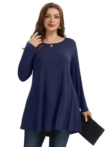LARACE Plus Size Tunic Tops Long Sleeve Shirts for Women Swing Flowy Loose Fit Clothes for Leggings - 4