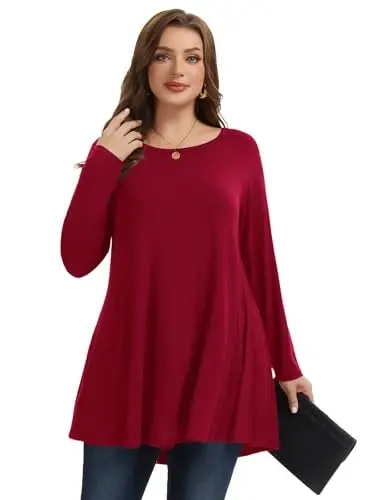 LARACE Plus Size Tunic Tops Long Sleeve Shirts for Women Swing Flowy Loose Fit Clothes for Leggings - 11