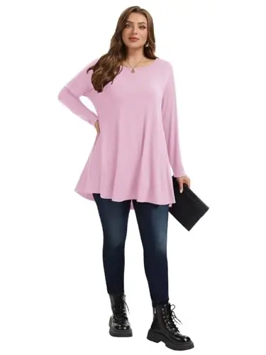 LARACE Plus Size Tunic Tops Long Sleeve Shirts for Women Swing Flowy Loose Fit Clothes for Leggings - 14