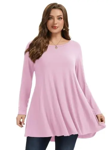 LARACE Plus Size Tunic Tops Long Sleeve Shirts for Women Swing Flowy Loose Fit Clothes for Leggings - 3