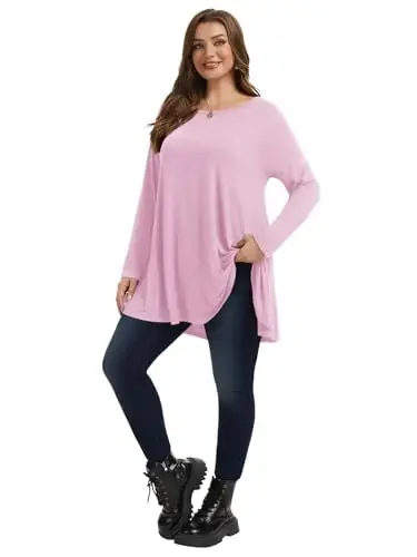 LARACE Plus Size Tunic Tops Long Sleeve Shirts for Women Swing Flowy Loose Fit Clothes for Leggings - 6