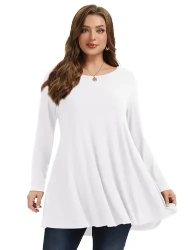 LARACE Plus Size Tunic Tops Long Sleeve Shirts for Women Swing Flowy Loose Fit Clothes for Leggings - 10