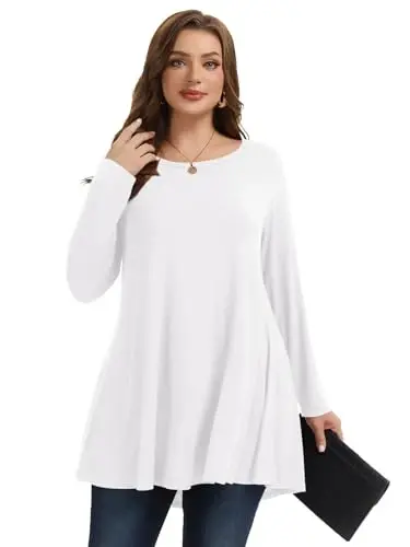 LARACE Plus Size Tunic Tops Long Sleeve Shirts for Women Swing Flowy Loose Fit Clothes for Leggings - 11