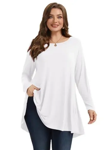 LARACE Plus Size Tunic Tops Long Sleeve Shirts for Women Swing Flowy Loose Fit Clothes for Leggings - 2