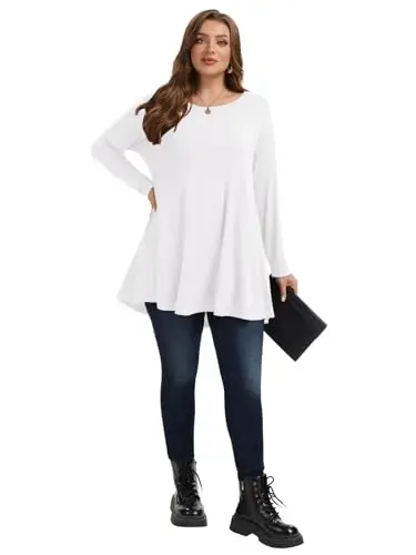 LARACE Plus Size Tunic Tops Long Sleeve Shirts for Women Swing Flowy Loose Fit Clothes for Leggings - 7