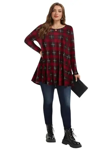LARACE Plus Size Tunic Tops Long Sleeve Shirts for Women Swing Flowy Loose Fit Clothes for Leggings - 14