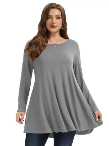 LARACE Plus Size Tunic Tops Long Sleeve Shirts for Women Swing Flowy Loose Fit Clothes for Leggings - 10