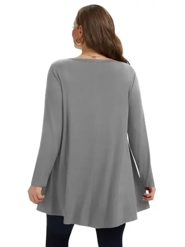 LARACE Plus Size Tunic Tops Long Sleeve Shirts for Women Swing Flowy Loose Fit Clothes for Leggings - 12