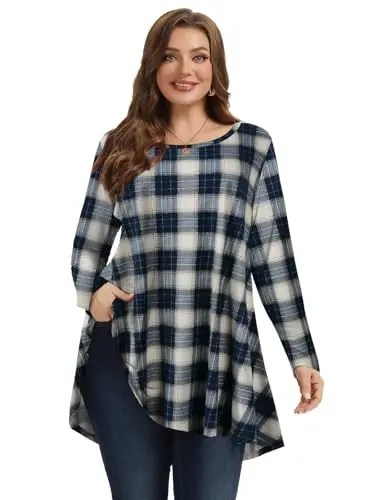 LARACE Plus Size Tunic Tops Long Sleeve Shirts for Women Swing Flowy Loose Fit Clothes for Leggings - 2